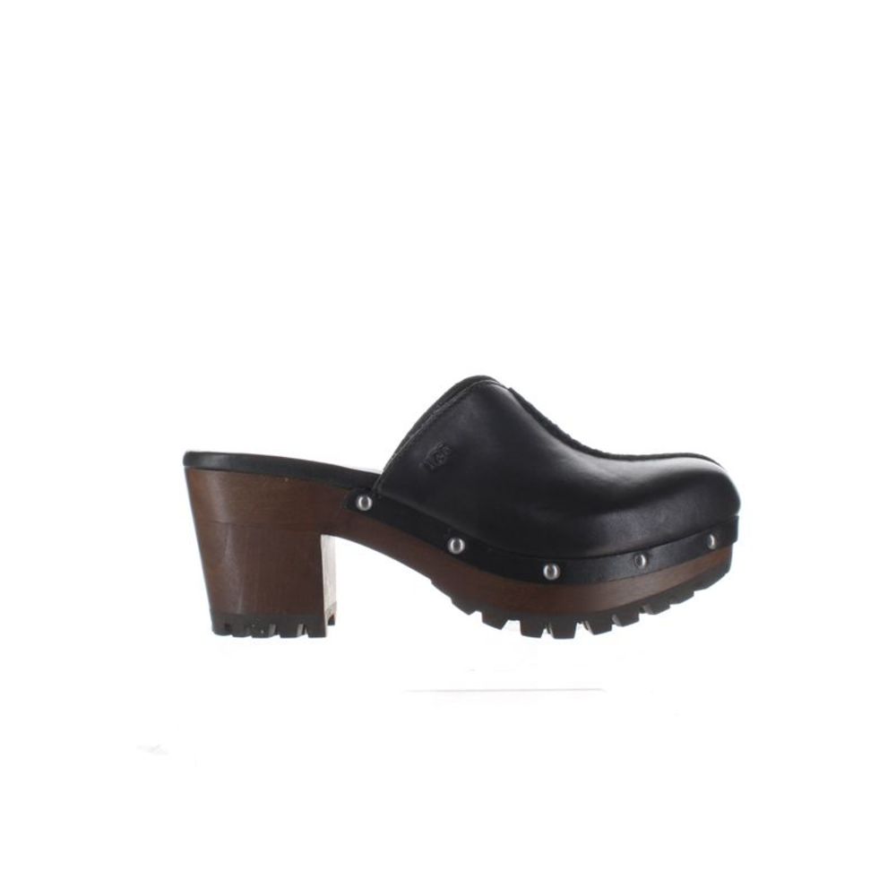 UGG Womens Judi Black Leather Mules Size 7 Medium (B, M) (2606654)